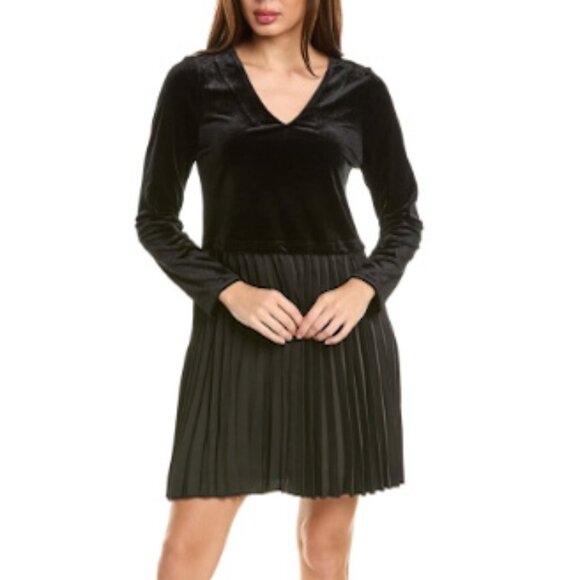 NWT Sam Edelman long-sleeve velvet short dress with pleated skirt size 10 - Picture 1 of 5